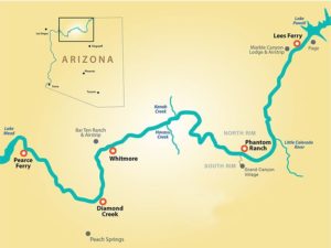 Grand Canyon Rafting Map Lees Ferry to Pearce Ferry