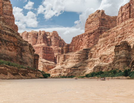 rafts floating through calm water in Cataract Canyon