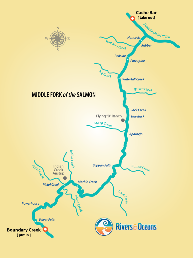 Map for rafting the Middle Fork of the Salmon River