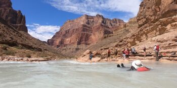 Woman swimming rapid on Little Colorado River