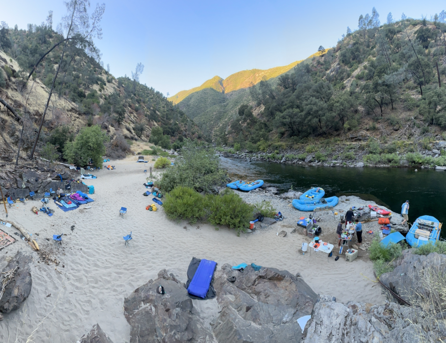 Campsite at Powerhouse Rapid on Cherry Creek Tuolumne 2 day rafting trip